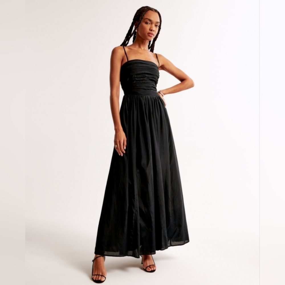 The A&F Emerson Black Strapless Slim Maxi Satin Ruched Dress Women's Size XL